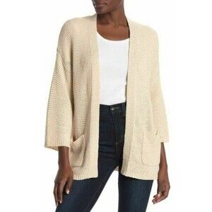 Ceny Open Weave Cardigan Sweater Top Size S Pockets Ivory NWT B43